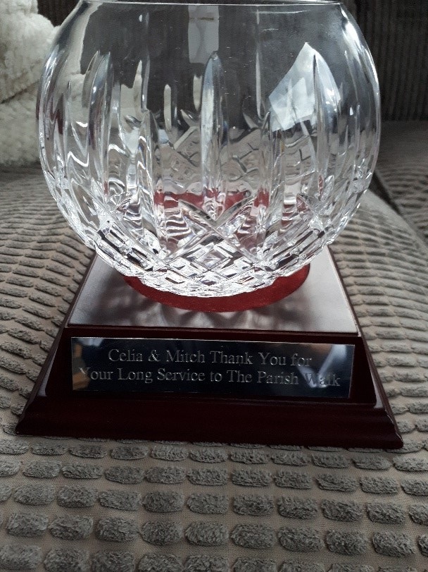 Mitch and Celia's trophy recognising their outstanding contribution to the Parish Walk.